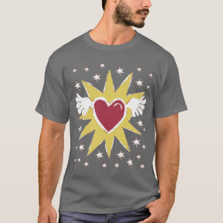 T-shirt Coeur à ailes rougeoyant avec le ciel de Stary