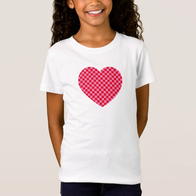 T-Shirt Coeur À damiers rouge et rose (Devant)