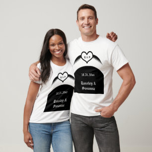 T-shirt Coeur ailé gothique Mariage Personnalisé Monogramm