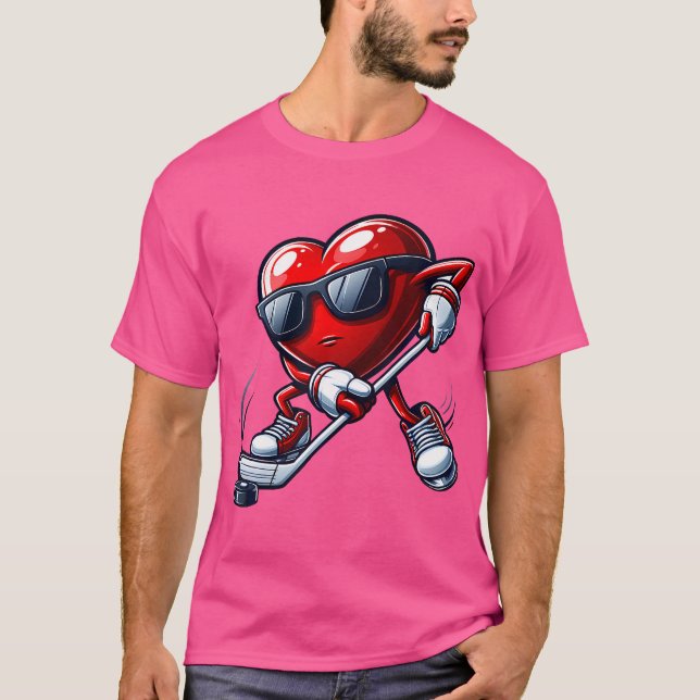 T-shirt Coeur amusant Jouer Hockey Valentines Garçons de J (Devant)
