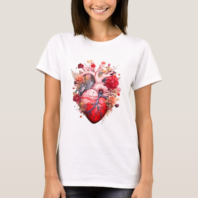 T-shirt Coeur anatomique avec fleurs (Devant)