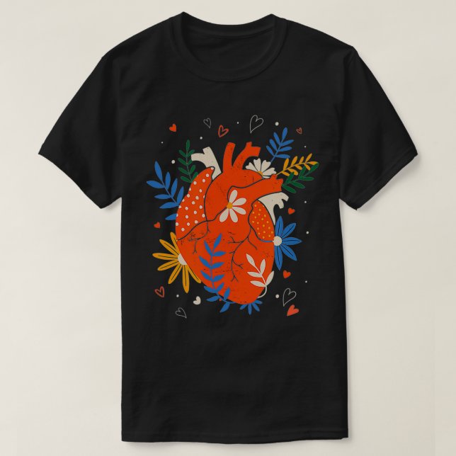 T-shirt Coeur anatomique avec fleurs Coeur humain (Design devant)