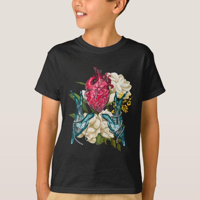 T-shirt Cœur Anatomique Et Fleurs Docteur Valentin  (Devant)