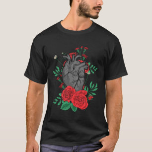 T-shirt Cœur Anatomique Et Fleurs Hommes Femmes Cardiolog