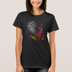 T-shirt Cœur Anatomique Et Fleurs Hommes Femmes Cardiolog