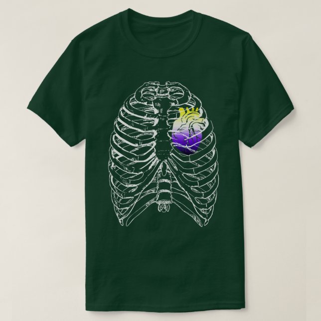 T-shirt Coeur anatomique non binaire Ribcage NB Enby Pride (Design devant)