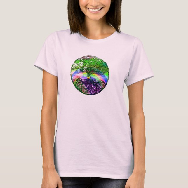 T-shirt Coeur, arc-en-ciel et arbre de la vie (Devant)