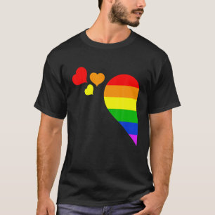 T-shirt Cœur arc-en-ciel LGBT Lesbienne Gay Couple LGBTQ S