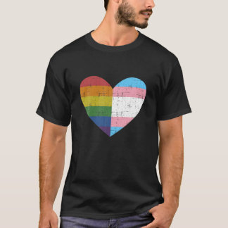 T-shirt Coeur Avec Arc En Ciel Et Drapeau Transgenre Pour 