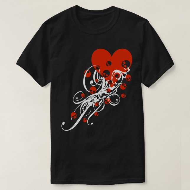 T-shirt Coeur avec crânes et perruques (Design devant)