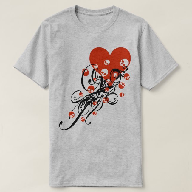 T-shirt Coeur avec crânes et perruques (Design devant)