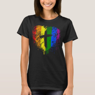 T-shirt Coeur avec croix, Gay Pride, religieuse chrétienne