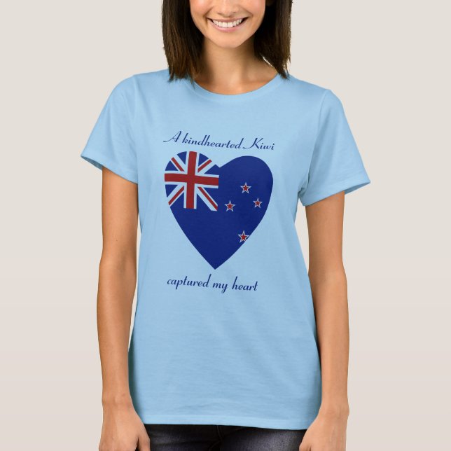 T-shirt Cœur avec Drapeau de Nouvelle-Zélande (Devant)