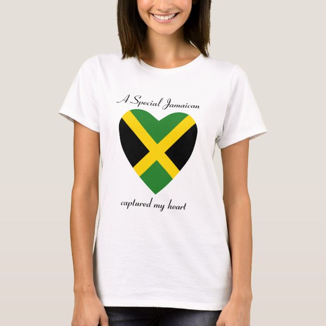 T-Shirt Cœur avec Drapeau Jamaïcain (Devant)