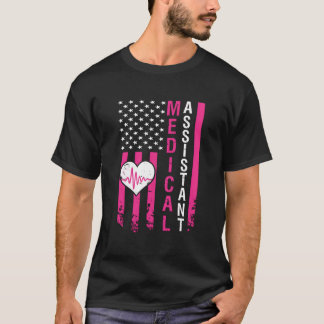 T-shirt Coeur battement de coeur Pink American Drapeau - A