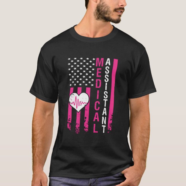 T-shirt Coeur battement de coeur Pink American Drapeau - A (Devant)