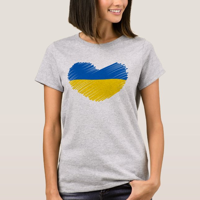 T-shirt Coeur bleu et jaune, drapeau ukrainien (Devant)