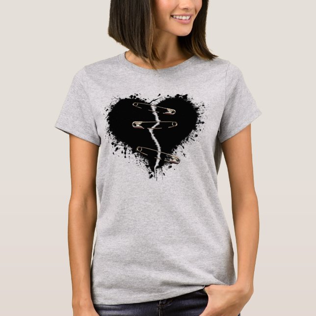 T-shirt Coeur brisé Noir Pinned Up Goth (Devant)