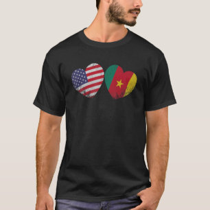 T-shirt Coeur Camerounais Drapeau Américain Famille Patrio