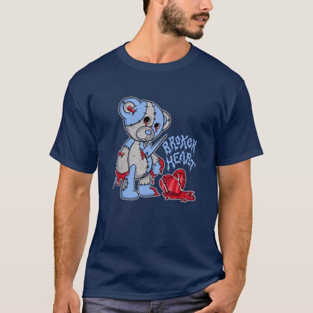 T-shirt Coeur cassé Teddy Ours Graphique Match Bleu 4 Snea (Devant)
