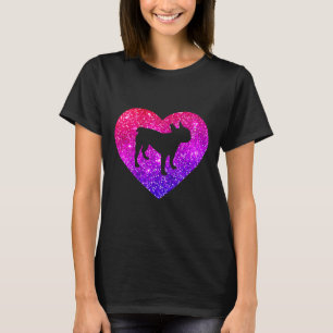 T-shirt Coeur Chien Chien Français Pour Filles Et Femmes