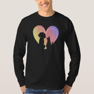 T-shirt Coeur Chien Et Chat Silhouette Cute Animaux Coeurs