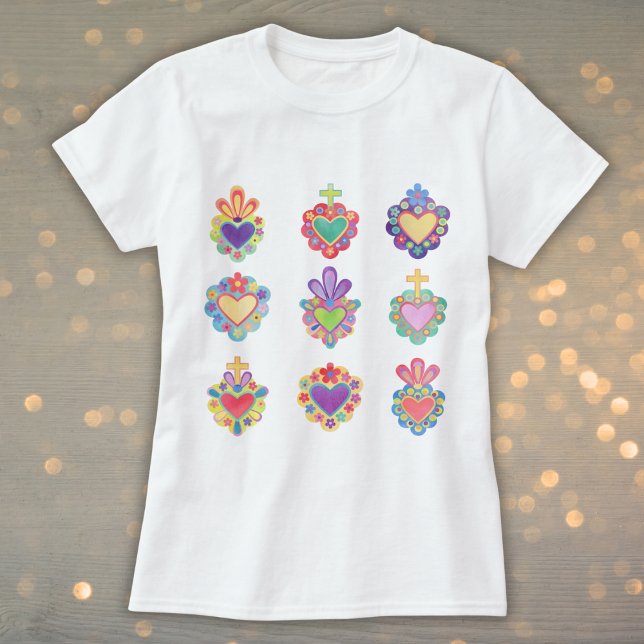 T-shirt coeur, COEURS SACRÉS clipart, WATERCOLOR, mexique (Créateur téléchargé)
