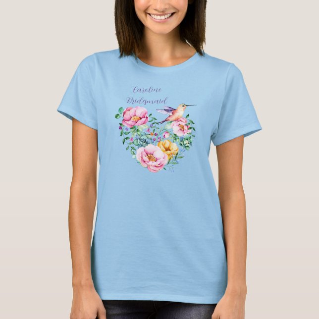 T-shirt Coeur colibri Bouquet Fleur fille (Devant)