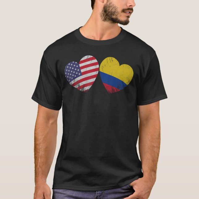 T-shirt Coeur Colombien Drapeau Américain Famille Patrioti (Devant)