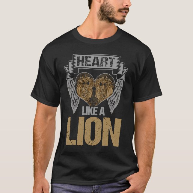 T-shirt coeur comme un lion Motivation dire brave (Devant)