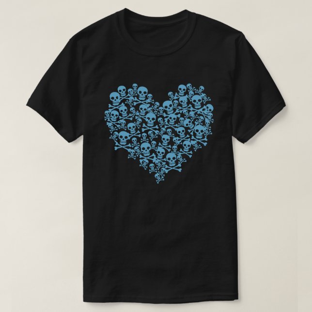 T-Shirt Cœur Crâne Bleu (Design devant)