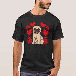 T-shirt Cœur d'amour Saint-Valentin Roses Pug Chien Garçon
