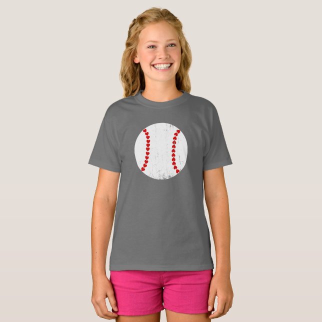 T-shirt Coeur de baseball couture simple design (Devant entier)