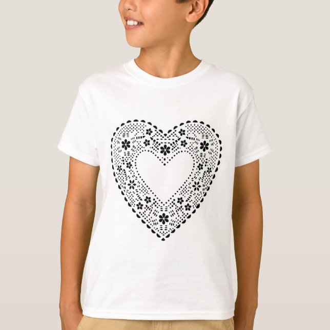T-shirt Coeur de dentelle noir et blanc (Devant)