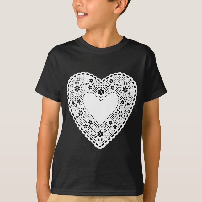 T-shirt Coeur de dentelle noir et blanc (Devant)