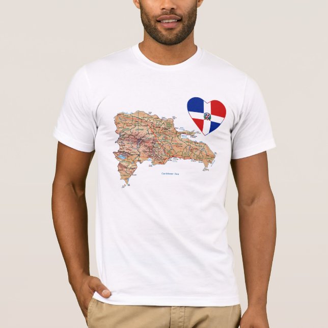 T-shirt Coeur de drapeau de la République Dominicaine et (Devant)