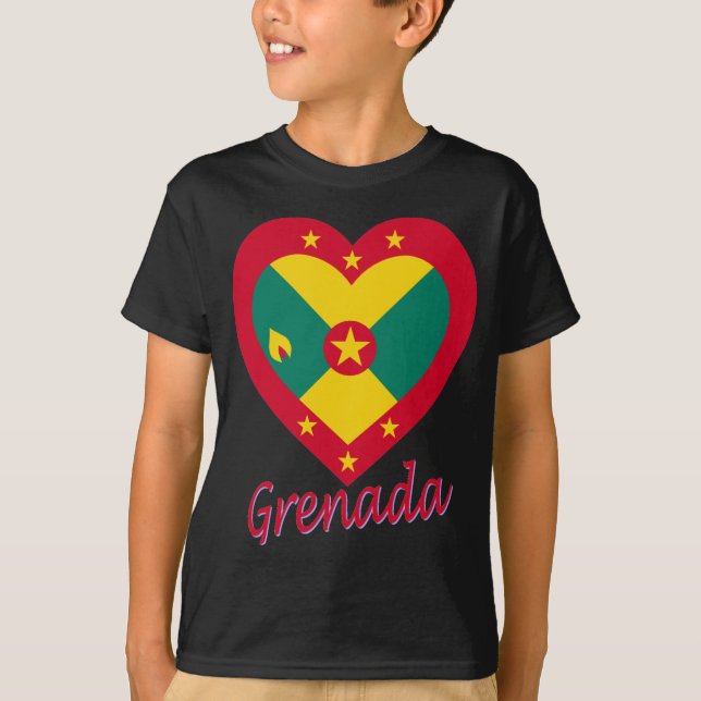 T-shirt Coeur de drapeau du Grenada (Devant)