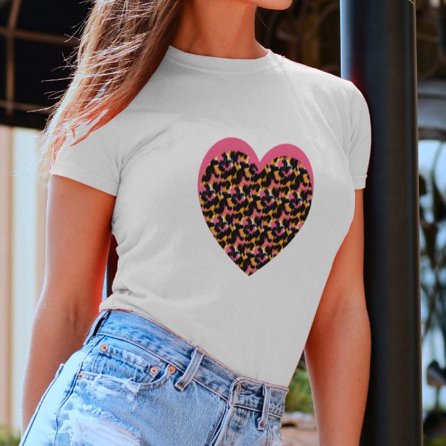T-shirt Cœur de guépard rose noir (Créateur téléchargé)