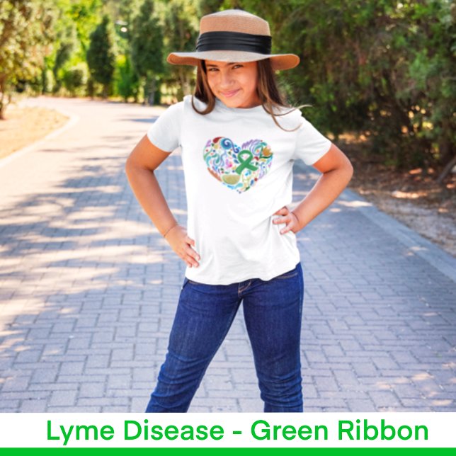 T-Shirt Coeur de la maladie de Lyme, sensibilisation au ru (Lyme Disease Heart, Girls T-shirt, Green Ribbon #lyme #lymedisease)