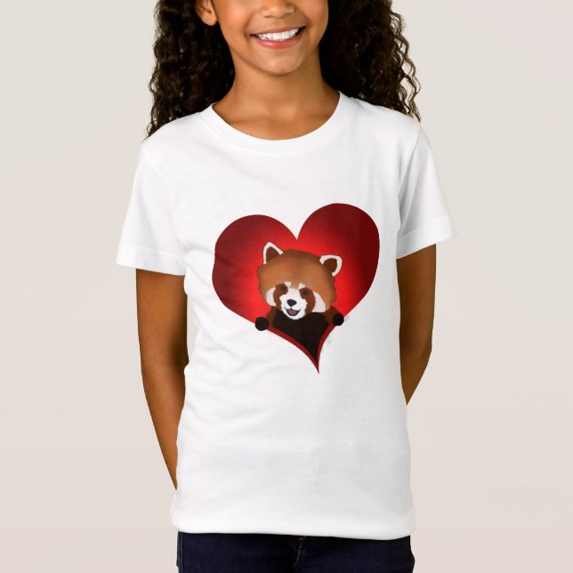 T-Shirt Coeur de panda rouge pour des enfants (Devant)