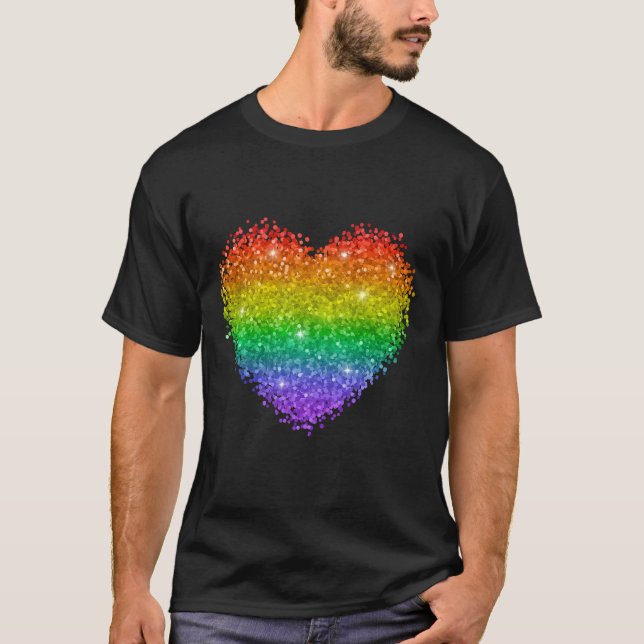 T-shirt Coeur de Parties scintillant arc-en-ciel (Devant)