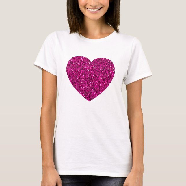 T-shirt Coeur de parties scintillant étincelant rose chaud (Devant)