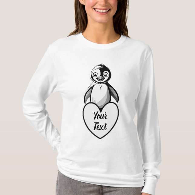 T-shirt Coeur de pingouin bébé avec votre message personna (Devant)