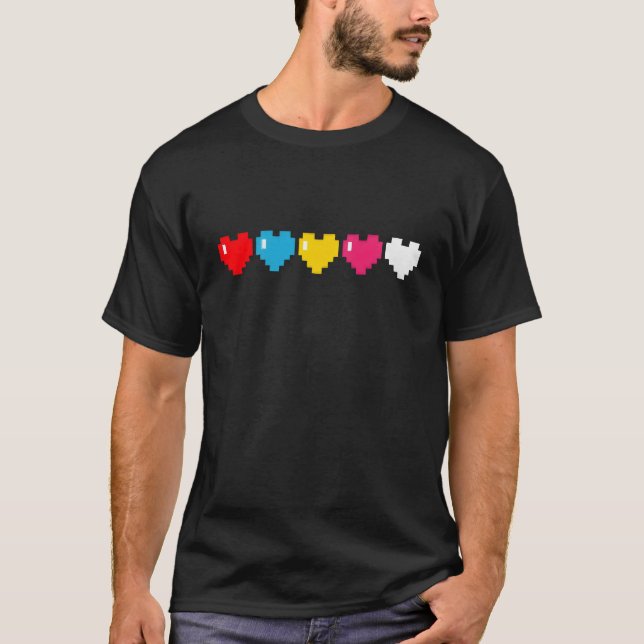 T-shirt Cœur de pixel de jeu rétro 90 ans vit (Devant)