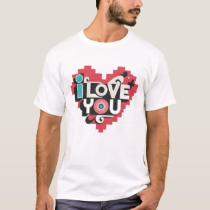 T-shirt Cœur de pixel Je t'aime Rétro Typographie