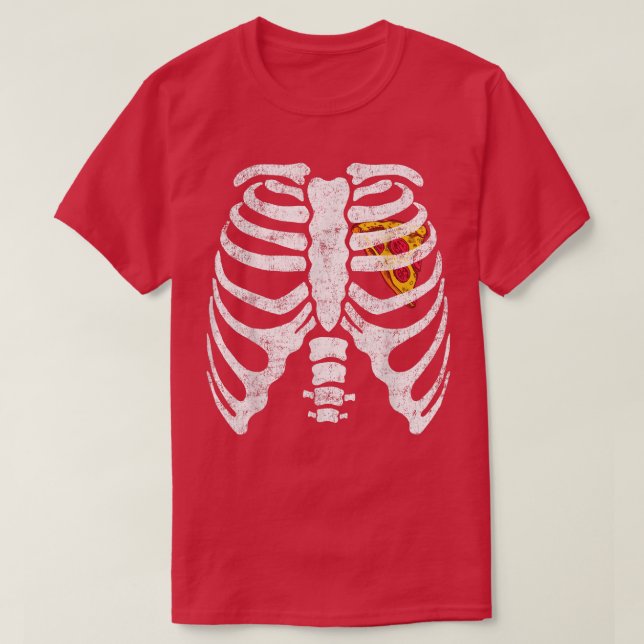 T-shirt Coeur de pizza dans Xray Ribcage Skeleton costume  (Design devant)