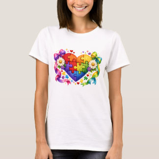 T-shirt Cœur de puzzle de sensibilisation à l'autisme Ruba