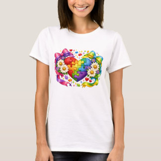 T-shirt Cœur de puzzle de sensibilisation à l'autisme Ruba