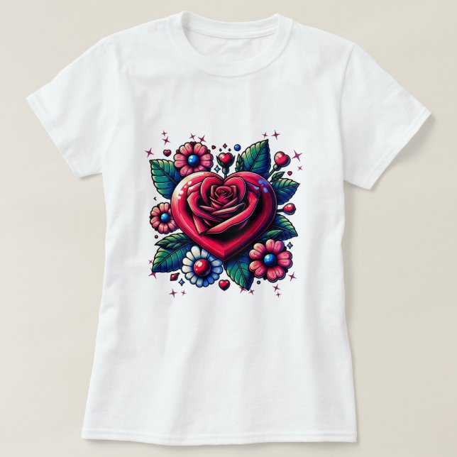 T-shirt Coeur de Roses aux fleurs (Design devant)