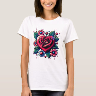 T-shirt Coeur de Roses aux fleurs